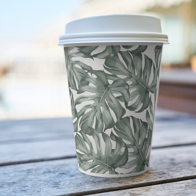 Tropical Watercolor Modern Oasis Leaves Pattern Paper Cups (Creator Uploaded)