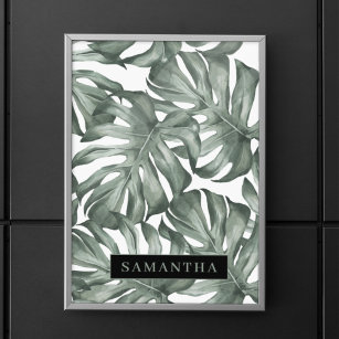 Tropical Watercolor Modern Oasis Leaves Pattern Poster