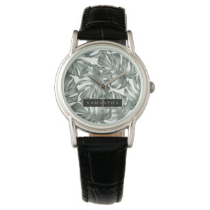 Tropical Watercolor Modern Oasis Leaves Pattern Watch
