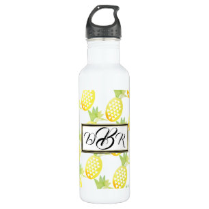 Tropical Watercolor Monogram Pineapples 710 Ml Water Bottle