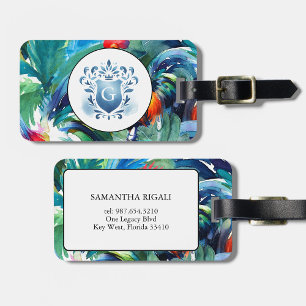 Tropical Watercolor Monogrammed Luggage Tag
