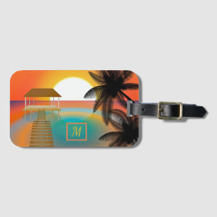 Tropical Watercolor Monogrammed Luggage Travel Tag