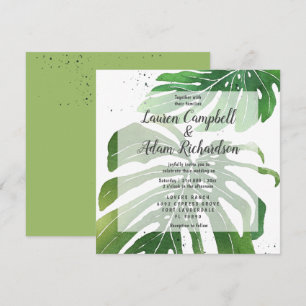 Tropical Watercolor Monstera Foliage Wedding Invitation