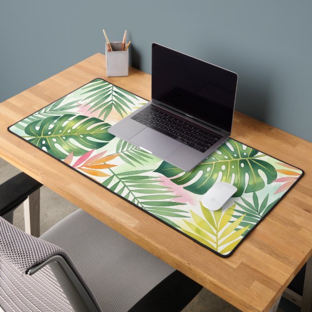 Tropical Watercolor Monstera Leaf Boho Desk Mat (Office 2)