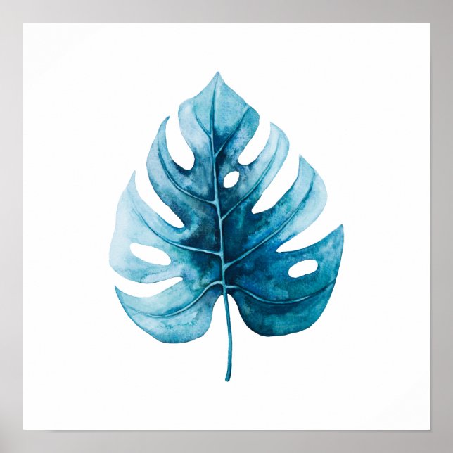 Tropical Watercolor Monstera Leaf Illustration Poster (Front)