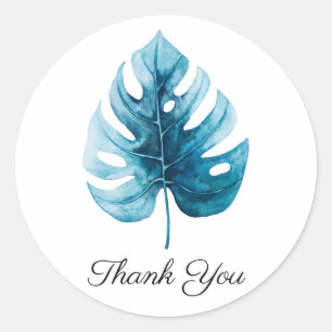 Tropical Watercolor Monstera Leaf Thank You Classic Round Sticker