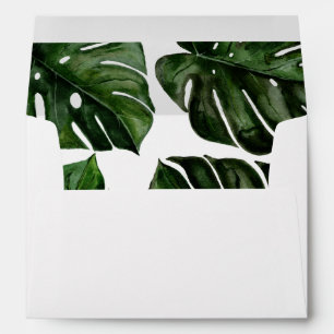 Tropical Watercolor Monstera Leaves   Wedding Envelope