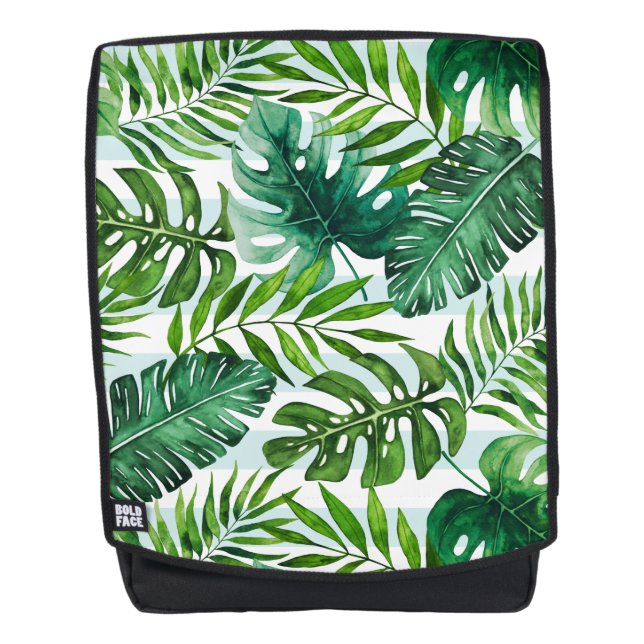 Tropical Watercolor Monstera Palm Leaves Pattern Backpack (Front)