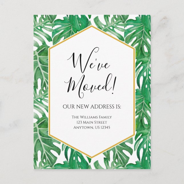 Tropical Watercolor Moving Announcement Postcard (Front)