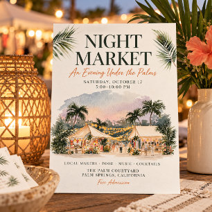 Tropical Watercolor Night Market Event Flyer