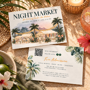 Tropical Watercolor Night Market Event Invitation