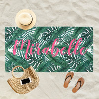 Tropical Watercolor Palm Leaves Custom Pink Name