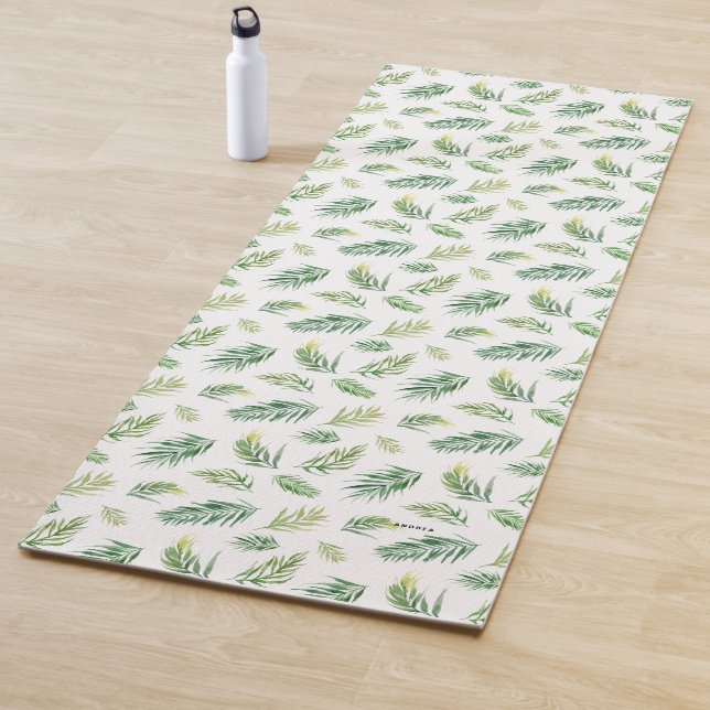 Tropical Watercolor Palm Leaves Pattern Custom Yoga Mat (In Situ)