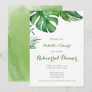 Tropical Watercolor Palm Leaves Rehearsal Dinner   Invitation