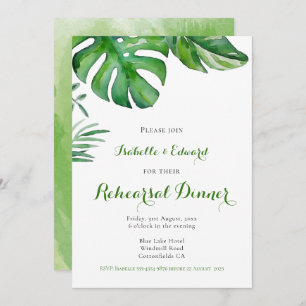 Tropical Watercolor Palm Leaves Rehearsal Dinner   Invitation