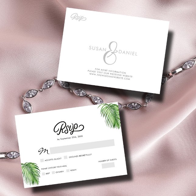 Tropical Watercolor Palm Leaves Wedding RSVP Card (Creator Uploaded)