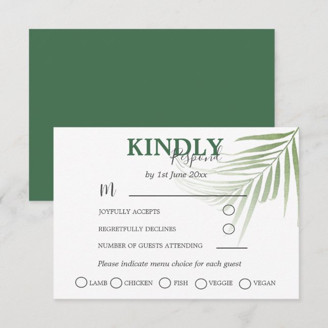Tropical Watercolor Palm RSVP Wedding  (Front/Back)