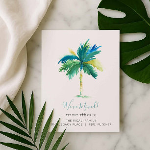 Tropical Watercolor Palm Tree Change of Address Announcement Postcard