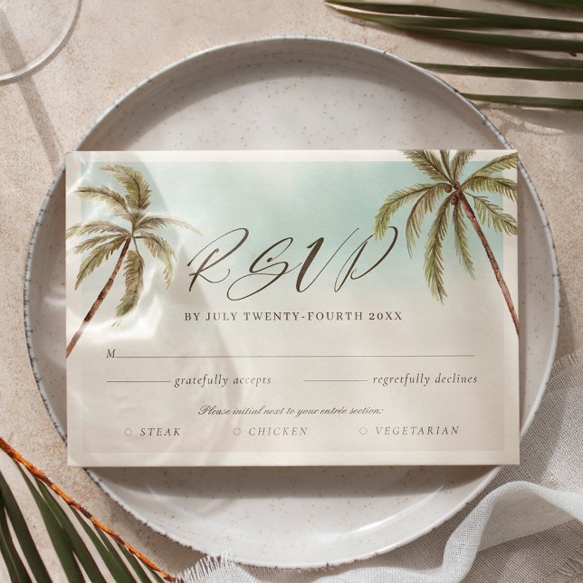 Tropical Watercolor Palm Tree RSVP Entrée Choices Card (Tropical Watercolor Palm Tree RSVP Entrée Choices)
