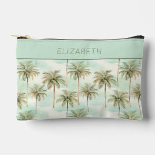 Tropical Watercolor Palm Trees Aqua and Tan Accessory Pouch
