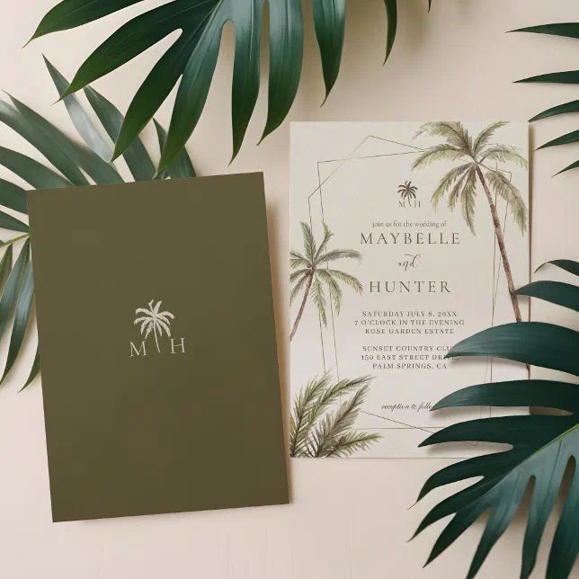 Tropical Watercolor Palm Trees Bohemian Wedding Invitation | Zazzle