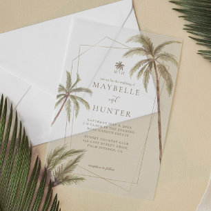 Tropical Watercolor Palm Trees Bohemian Wedding Vellum Invitations