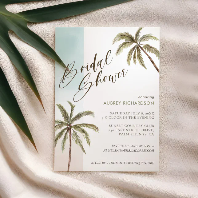 Tropical Watercolor Palm Trees Boho Bridal shower Invitation | Zazzle