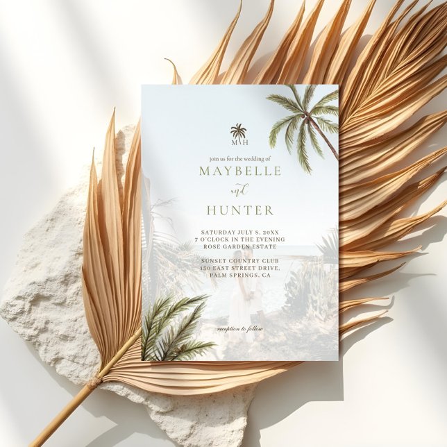 Tropical Watercolor Palm Trees Boho Wedding Photo Invitation (Tropical Watercolor Palm Trees Boho Wedding Photo Invitation)