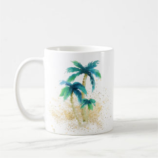 Tropical Watercolor Palm Trees Gold Sand Coffee Mug