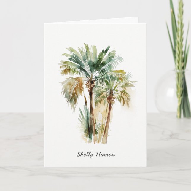 Tropical Watercolor Palm Trees Note Card (Front)