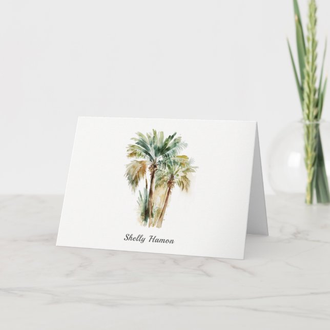 Tropical Watercolor Palm Trees Note Card (Front)