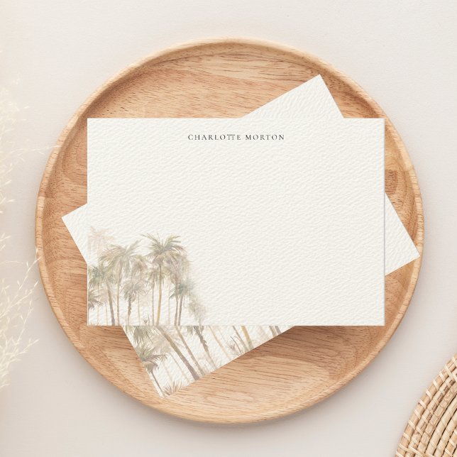 Tropical Watercolor Palm Trees Personalised Card (Tropical Palm Trees Beige Note Card)