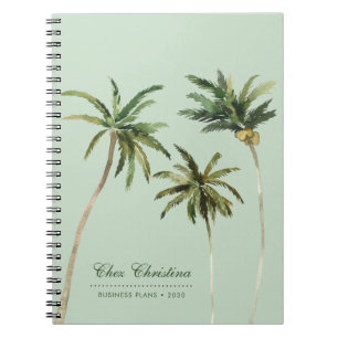 Tropical Watercolor Palm Trees Personalised Green Notebook