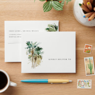 Tropical Watercolor Palm Trees Return Address  Envelope