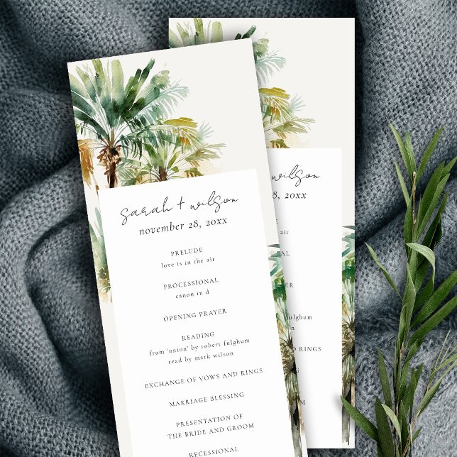 Tropical Watercolor Palm Trees Wedding Program Invitation (Creator Uploaded)