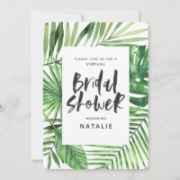 Tropical watercolor palm virtual bridal shower