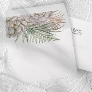 Tropical Watercolor Palm Wedding RSVP Envelope