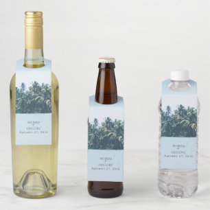 Tropical Watercolor Palms & Beach Wedding Bottle Tag