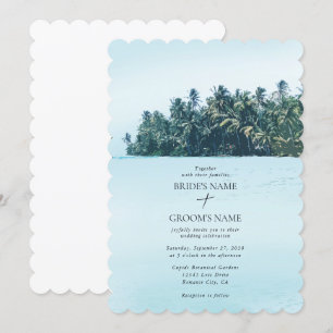 Tropical Watercolor Palms & Beach Wedding Invitation