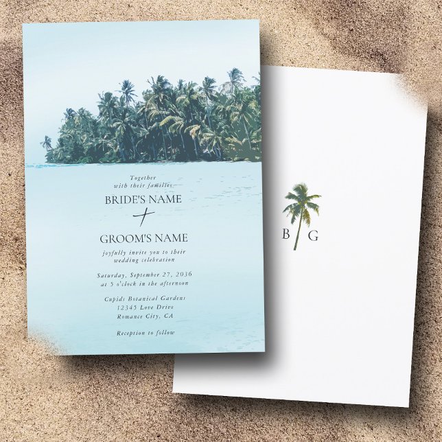 Tropical Watercolor Palms & Beach Wedding Invitation (Tropical Watercolor Palms & Beach Wedding Invitation)