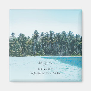 Tropical Watercolor Palms & Beach Wedding Magnet