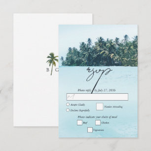Tropical Watercolor Palms & Beach Wedding RSVP Card