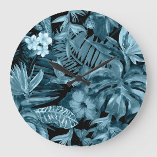 Tropical Watercolor Paradise: Jungle Blossom Large Clock