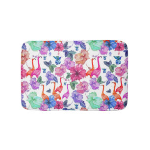 Tropical Watercolor Pattern Bath Mat