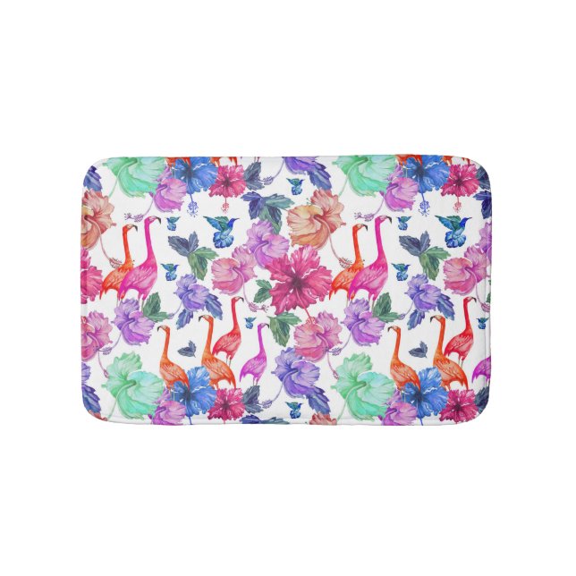 Tropical Watercolor Pattern Bath Mat (Front)