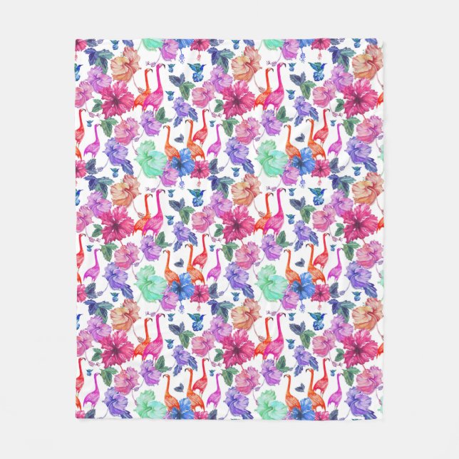 Tropical Watercolor Pattern Fleece Blanket (Front)
