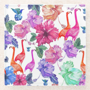 Tropical Watercolor Pattern Glass Coaster