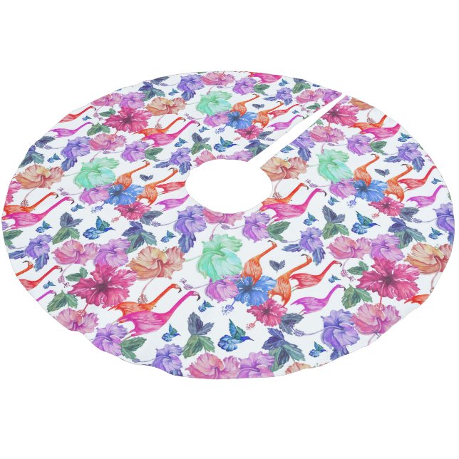 Tropical Watercolor Pattern | Monogram Brushed Polyester Tree Skirt (Angled)