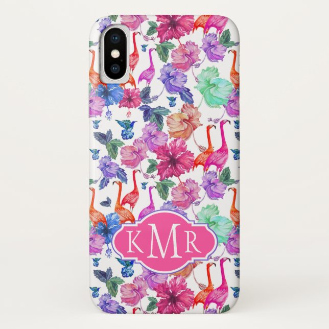Tropical Watercolor Pattern | Monogram Case-Mate iPhone Case (Back)