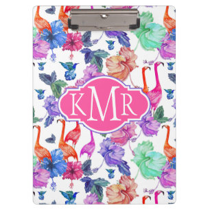 Tropical Watercolor Pattern Monogram Clipboard